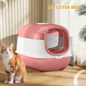 Modern Enclosed Cat Litter Box With Built-In Scoop Storage, Lightweight, Fits Indoor Home Decor (Option: Pink)